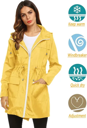 Vista 2 de Lomon - Chaqueta de mujer para la lluvia, impermeable y ligera, con capucha, para exteriores