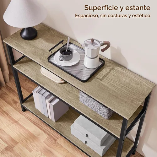 Vista 5 de Yaheetech - Mesa consola con estantes de 3 niveles, mesa de entrada, gris, 39.5 pulgadas
