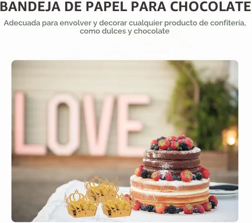 Vista 2 de Bandeja de chocolate para coronas de boda, mini platos de papel, tazas para hornear, forros para cupcakes, forros de chocolate de caramelo