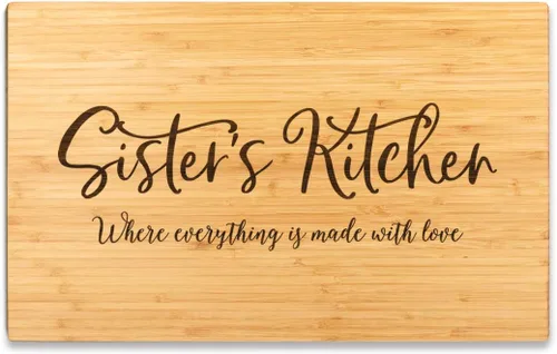 Vista 10 de Andaz Press Tabla de cortar grande de madera de bambú, 17.75 x 11 pulgadas, Aunt's Kitchen Where Everything is Made With Love, 1 paquete, tabla