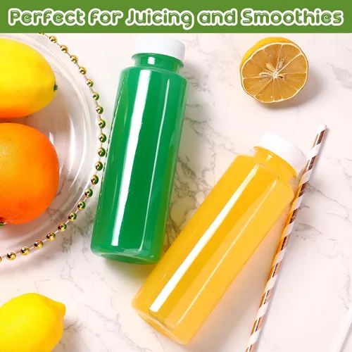Vista 4 de Thenshop 24 botellas de plástico transparente de 12 onzas con tapas blancas a prueba de manipulaciones, botellas reutilizables para bebidas