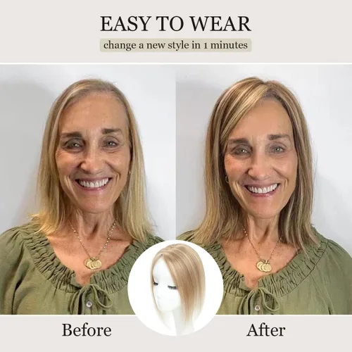 Vista 5 de Aimeolyn - Pelucas para mujeres de cabello humano real, topper de cabello de 12 pulgadas para mujeres sin flequillo, extensiones de cabello