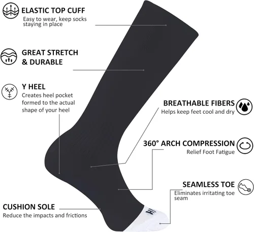 Vista 4 de Calcetines de compresión de fútbol y béisbol, unisex, para jóvenes, sólidos, hasta la rodilla, voleibol, fútbol
