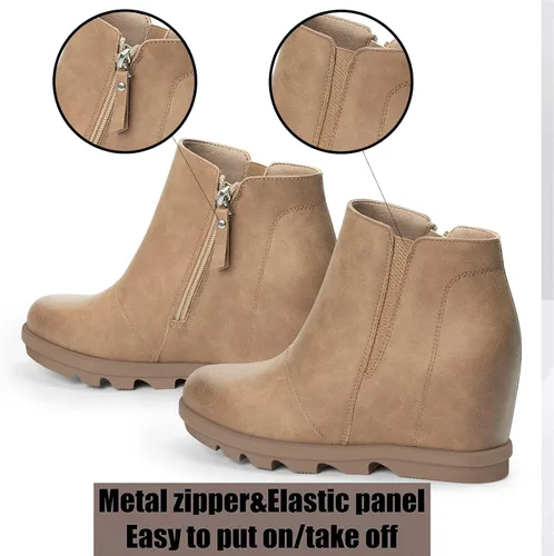 Vista 3 de Athlefit - Botines para mujer con tacón de cuña escondido para mujer, botas al tobillo