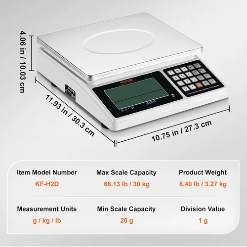 Vista 7 de VEVOR Báscula de conteo industrial, 66.1 lbs x 0.04 oz, báscula digital para piezas y monedas, unidades de g/kg/lb, báscula electrónica de gramos
