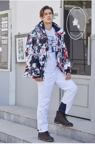 Vista 7 de Conjunto de chaqueta y pantalones de esquí para hombre, impermeable, aislado, traje de nieve acolchado para esquí, motos de nieve, senderismo