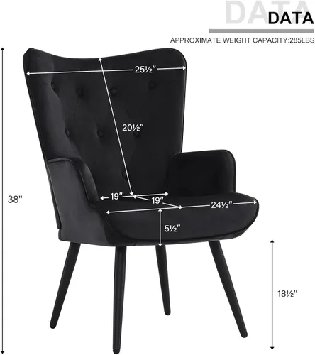 Vista 2 de Furnimart Silla de Acento de Piel Sintética Negra con Respaldo de Ala Sillas Modernas para Sala de Estar, Cómodo Sillón de Ocio Tocador Silla