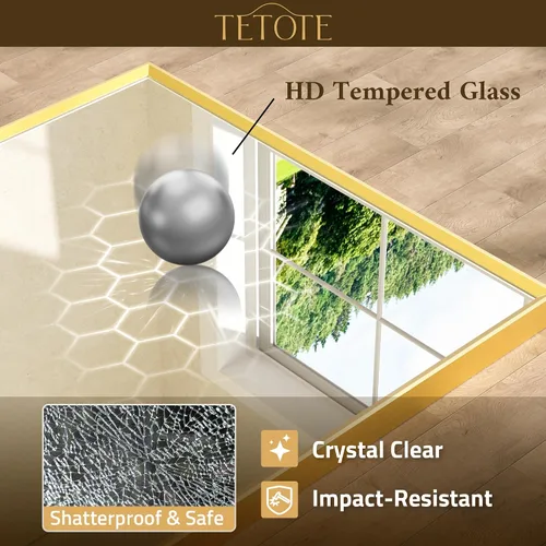 Vista 4 de TETOTE Espejo de baño dorado cepillado de 20" x 30", espejo de tocador de baño rectangular de latón dorado cepillado con marco biselado para sobre