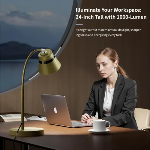 Vista 4 de AXX Lámpara de escritorio dorada, luz de mesa de 24 pulgadas para oficina en casa, dormitorio, dormitorio universitario, bombilla LED incluida, 1000