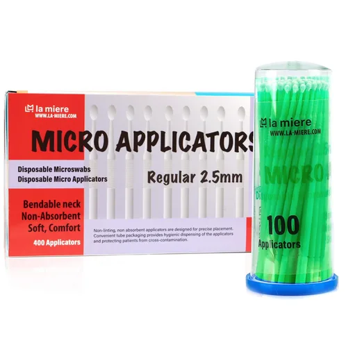 Vista 11 de LA MIERE 400 piezas de cepillos dentales con micro aplicadores finos, microhisopos cilíndricos desechables de 1mm, negros
