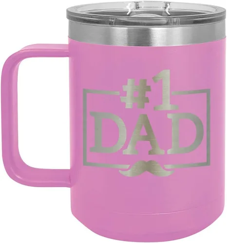Vista 6 de NUMBER 1 DAD B Blue Taza de café de 15 oz con tapa deslizante Taza de café de viaje aislada Ideas de regalos del día del padre de hijo o hija