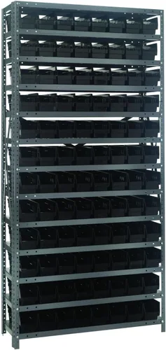 Vista 296 de Quantum QSBU-245BK Heavy Duty Shelving Unit with (7) Shelves and (24) QUS245 Black Bins for Garage Warehouse Storage Distribution 400 lb Load