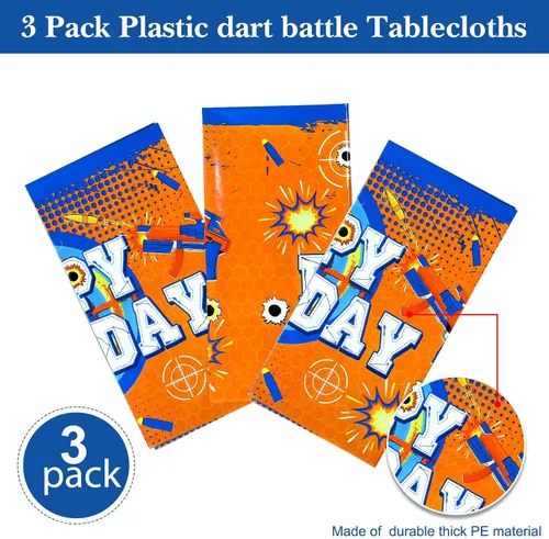 Vista 4 de Tatuo Mantel rectangular de plástico con temática de batalla de dardos, 3 piezas, con temática de juego de pistola, suministros para fiesta