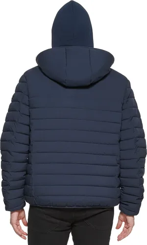 Vista 3 de Calvin Klein Chaqueta de plumón con capucha para hombre, abrigo acolchado, forro de sherpa