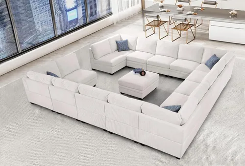Vista 11 de Legend Vansen - Sofá modular de gran tamaño, sofá de pana en forma de U/L con otomana, asiento profundo y cojín extraíble, fácil montaje para sala