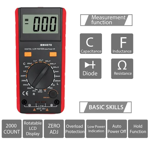 Vista 3 de CAMWAY LCR Medidor LCD Capacitancia Inductancia Probador Medidor de medición Autodescarga pF nF μF con pantalla de sobrerango
