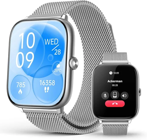 Vista 9 de Black Smart Watch for Men Women, Bluetooth Call, 2.06" HD AMOLED Fitness Tracker, 118 Sports Modes, Blood Pressure/Heart Rate/SpO2/Sleep Monitor