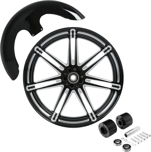 Vista 75 de TCMT Llanta de rueda delantera de 21", buje de rueda de brida de doble disco con guardabarros delantero negro sin pintar, compatible con modelos