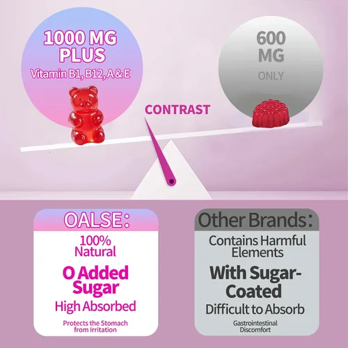 Vista 7 de Gomitas de ácido alfa lipoico de 1000 mg con vitamina B1, B12, A, E, suplemento de ALA masticable sin azúcar de alta absorción para apoyo
