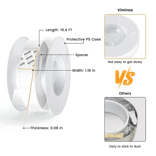 Vista 2 de vimiroo Cinta de Doble Cara Resistente, 16.4 pies Cinta Nano Extra Grande Transparente, Cinta Adhesiva de Dos Caras Extraíble Sin Deja Huellas