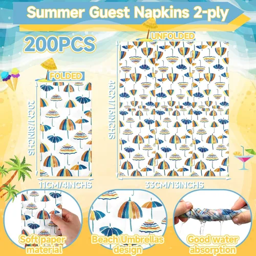 Vista 3 de Seajan 200 piezas de sombrillas de playa, servilletas de papel para invitados, toallas de mano desechables para baño, servilletas de papel