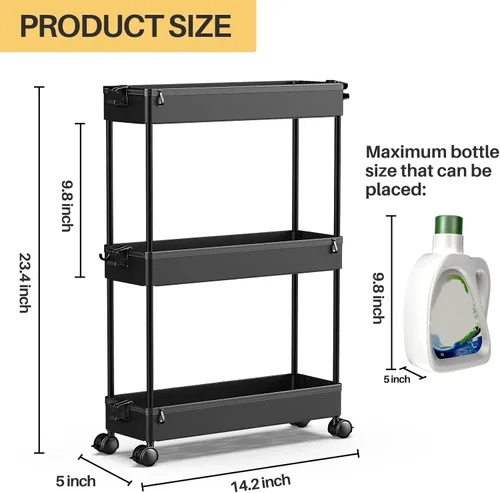 Vista 3 de SPACEKEEPER Carrito de almacenamiento delgado con ruedas, organizador de almacenamiento de baño de 3 niveles, carrito de servicio para cuarto