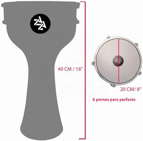 Vista 5 de Darbuka de aluminio de 16 '' de longitud, tambor Doumbek turco de cabeza sintética sintonizable de 8 pulgadas (negro)