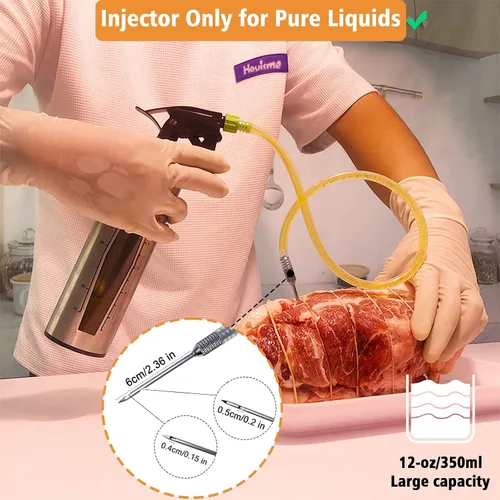 Vista 2 de Botella de spray para barbacoa e inyector de marinada para ahumado, botella pulverizadora de grado alimenticio 3 en 1 mejorada para ahumador