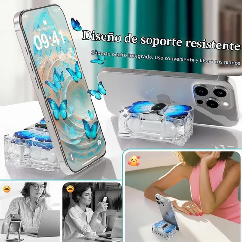 Vista 3 de R-fun Funda para AirPods Pro 2 Butterfly Artistry - Tapa desplegable automática y función de soporte, protección de grado militar de 360°