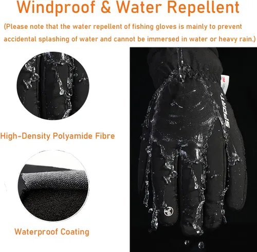 Vista 5 de LJCUTE Winter Fingerless Fishing Gloves for Men Women, Water Repellent & Windproof Cold Weather Touchscreen Snow & Ski Gloves for Motorcycle Skiing