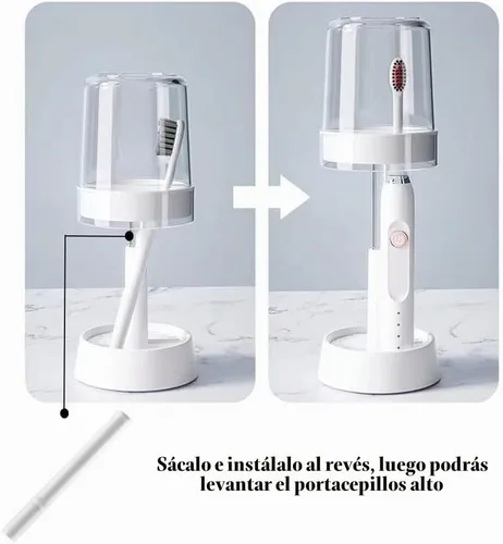 Vista 5 de El soporte para cepillos de dientes con taza/cubierta contiene 2 ranuras, compatible con cepillos de dientes eléctricos y cepillos de dientes