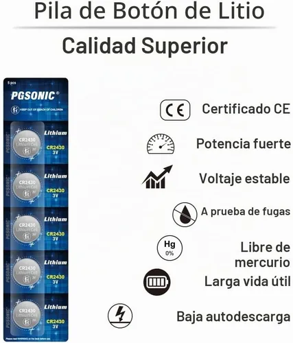 Vista 2 de PGSONIC Batería de litio CR2430 3V (5pcs)