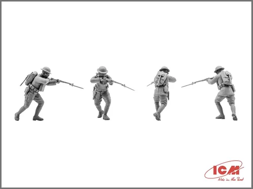 Vista 4 de ICM 35704 - Kit de modelado de figuras militares de plástico Infantería estadounidense en máscaras de gas (1918) (4 figuras) - Escala 1:35
