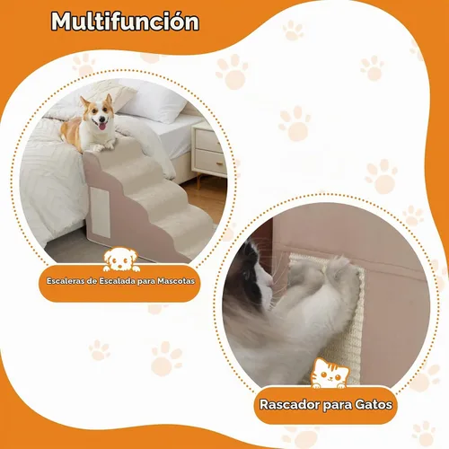 Vista 5 de Escaleras de perro para cama, escaleras para perros pequeños, rampa para perros de 2 peldaños para cama, sofá, sillón y sillas, diseño Beige