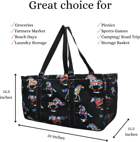 Vista 337 de NGIL Bolsa de comestibles reutilizable extra grande plegable de gran tamaño para comestibles, almacenamiento, picnic, playa, Estampado