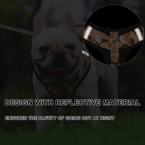 Vista 5 de Juego de arnés y correa para perros pequeños, ajustable, reflectante, sin tirones, chaleco para cachorro con collar de lazo, correa y bolsa