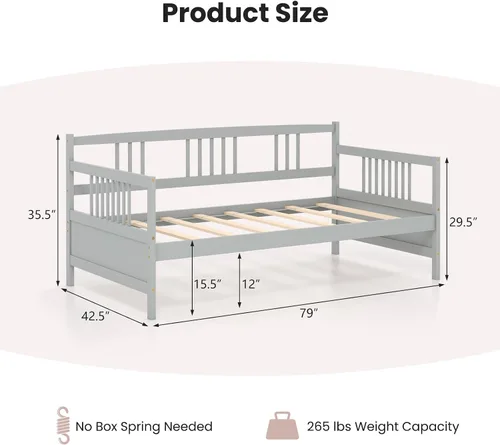 Vista 3 de HOMGX - Marco de sofá cama individual, sofá cama con soporte de listones de madera y rieles, no necesita somier, plataforma de cama de día de doble