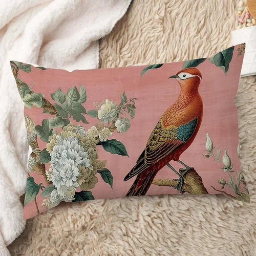 Vista 12 de ArogGeld Fundas de cojín de estilo chinoiserie, diseño de flores y pájaros, color rosa rubor, diseño de animales de pavo real, jardín asiático
