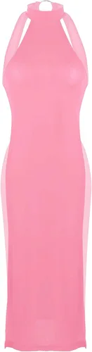 Vista 6 de Yartina Vestido de lencería con cuello halter para mujer, con abertura lateral, sin mangas, mini cheongsam, camisón para fiesta, club