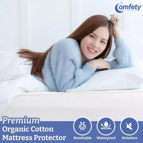 Vista 3 de Protector de colchón orgánico, 100% impermeable e hipoalergénico, funda de algodón transpirable y funda de colchón ultrasuave