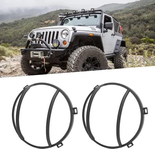 Vista 5 de Fydun Funda para parrilla de faros delanteros, par de protectores de hierro negro para Wrangler JK 2007-2017