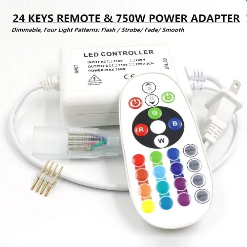 Vista 5 de SYMHMT - Tira de luz LED RGB de neón, CA 110 V/multicolor, regulable, multimodos, impermeable, flexible, con control remoto (32.8 pies, RGB)