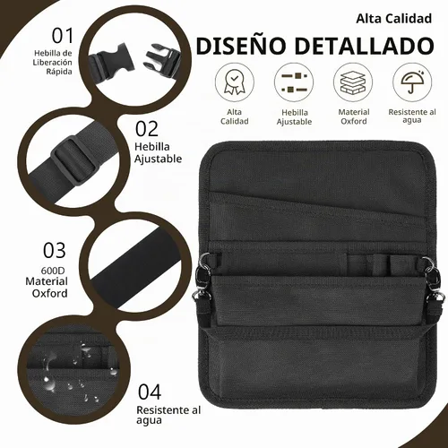 Vista 4 de Likesing Delantal de servidor, delantal de servicio con bolsillos para camarera, bolsa de herramientas de cintura para camarero con cinturón Negro-5