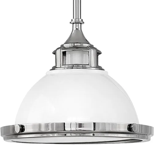 Vista 2 de Hinkley Amelia - Colgante pequeño industrial, 1 luz, cristal ópalo grabado - blanco pulido con detalles de níquel pulido