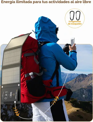 Vista 7 de MARBERO Cargador de panel solar portátil de 21W, panel solar plegable, paneles solares impermeables IP65, 23% de alta eficiencia, cargador rápido