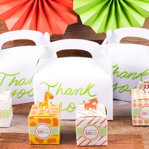 Vista 6 de Super Z Outlet Cajas de cartón de papel de regalo de color blanco con asas, bolsas de dulces para artes y manualidades, picnic, recuerdos de fiesta
