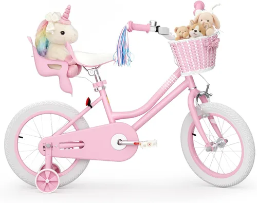Vista 18 de KORIMEFA Bicicleta para niñas de 2 a 12 años, 12, 14, 16, 20 pulgadas, bicicleta para niños pequeños con ruedas de entrenamiento, bicicleta