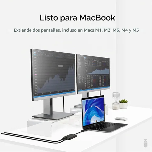 Vista 3 de Adaptador de monitor dual Plugable para sistemas macOS M1/M2/M3/M4, Windows, ChromeOS. Amplia compatibilidad - Adaptador Thunderbolt, USB-C, USB 3.0