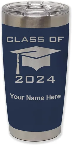 Vista 20 de LaserGram Vaso aislado al vacío de 20 onzas, grado de tapa clase de 2024, 2025, 2026, 2027, 2028, grabado personalizado incluido (negro)