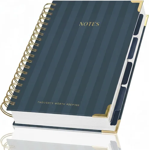 Vista 10 de Cuaderno en Espiral Grueso y Estético Con Pestañas - Diario Premium Para Mujeres Tamaño B5 - Cuaderno de Notas Rayado Para Universidad Con 300